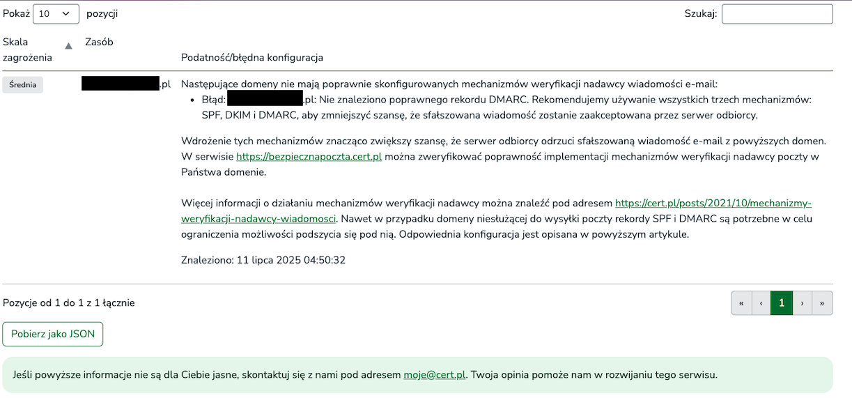 Brak rekordu DMARC w ustawieniach DNS